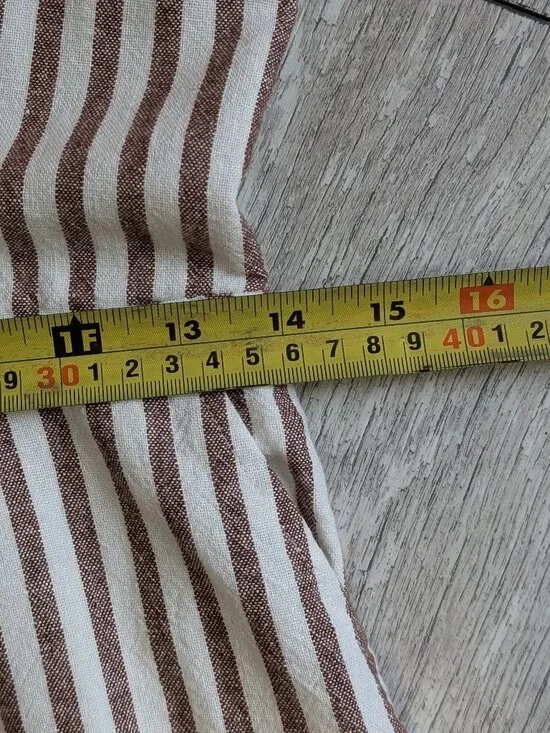 Linen Blend Striped Wide Leg Jumpsuit Smocked Back Coastal Fit & Flare M - Picture 11 of 13